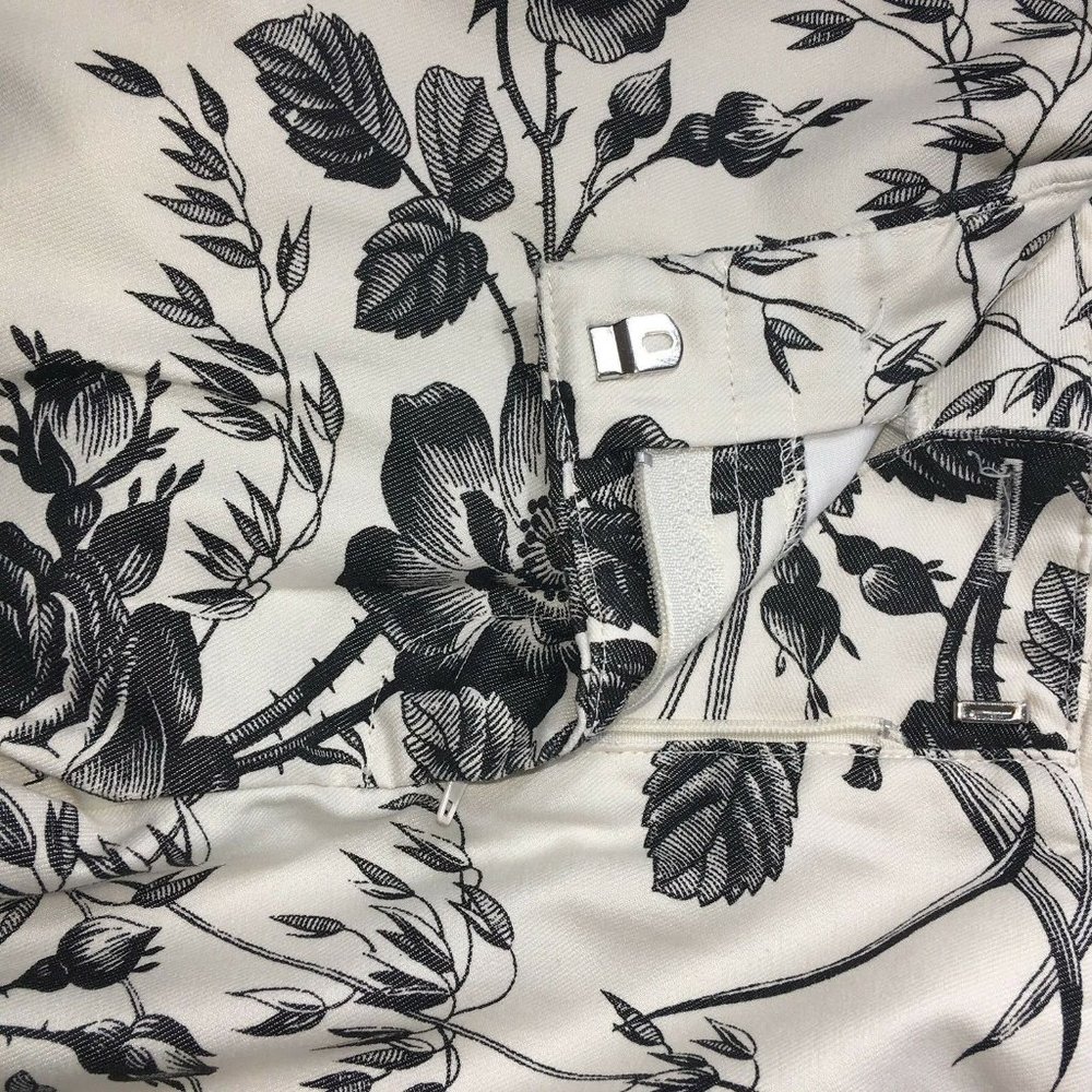 Express Womens Stretch Pants Sz 1 / 2  Off White Black Floral Print Inseam 25" - Picture 11 of 12